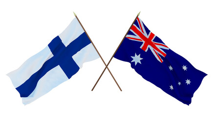 Background for designers, illustrators. National Independence Day. Flags Finland and Australia
