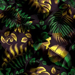 Fototapeta na wymiar abstract background illustration with shadow tropical plants leaves seamless pattern on dark background. Colorful stylish floral. Floral background. Exotic tropics. nature wallpaper. Summer design