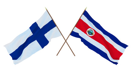 Background for designers, illustrators. National Independence Day. Flags Finland and Costa Rica