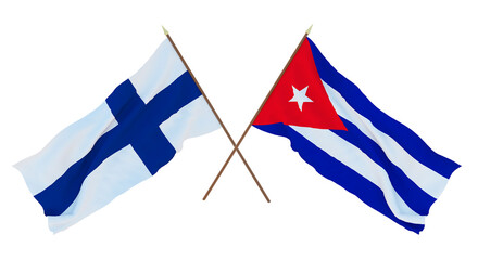 Obraz premium Background for designers, illustrators. National Independence Day. Flags Finland and Cuba