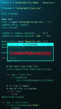 Computer Hacked notification message over computer hacking program