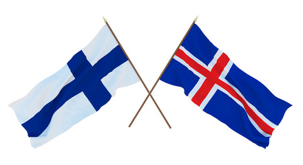 Background for designers, illustrators. National Independence Day. Flags Finland and Iceland