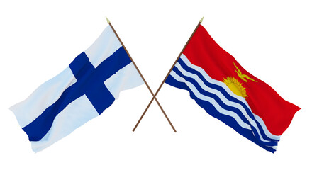Fototapeta premium Background for designers, illustrators. National Independence Day. Flags Finland and Kiribati