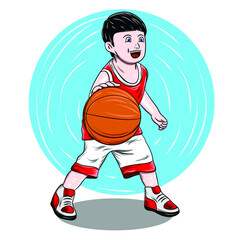 child playing basketball in vector illustration design for hobby theme