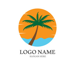 Obraz premium Palm tree summer logo template