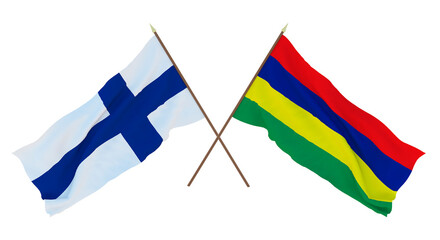 Background for designers, illustrators. National Independence Day. Flags Finland and Mauritius