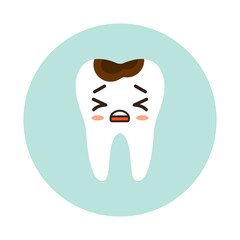 Flat illustration of a tooth with kawaii dental caries. Dental care, the concept of dentistry. Medical treatment.
