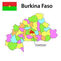 Map with borders and flag of Burkina Faso.