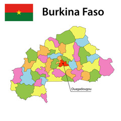 Map with borders and flag of Burkina Faso.