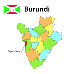 Map with borders and flag of Burundi.