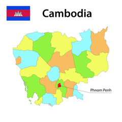 Map with borders and flag of Cambodia.