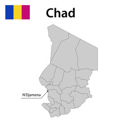 Map with borders and flag of Chad.