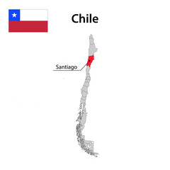 Map with borders and flag of Chile.