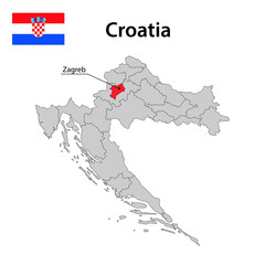Map with borders and flag of Croatia.