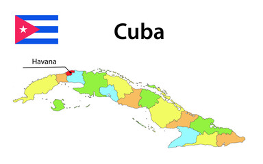 Map with borders and flag of Cuba.