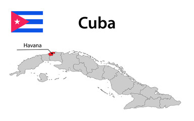 Map with borders and flag of Cuba.