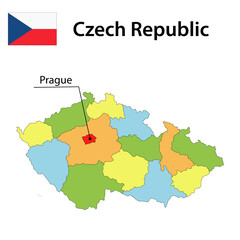 Map with borders and flag of Czech Republic.