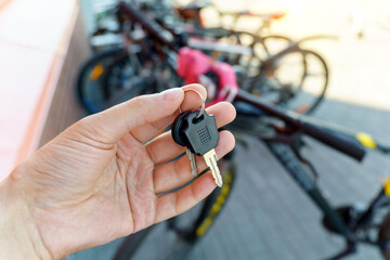 Lock bicycle accessory for bike protection. The key to the Bicycle, protection mountain bike