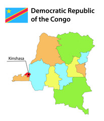 Map with borders and flag of Democratic Republic of the Congo.