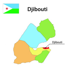 Map with borders and flag of Djibouti.