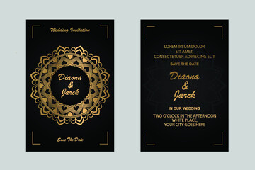 Wedding luxury golden invitation card template.