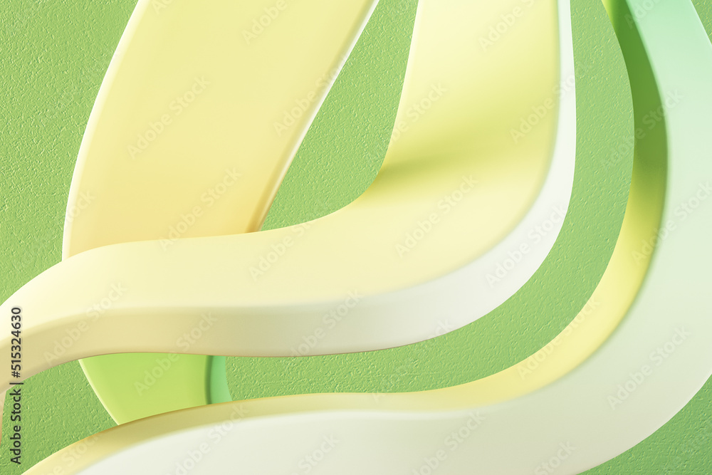 Poster Abstract green lines and curves background. Design and landing page concept. 3D Rendering.
