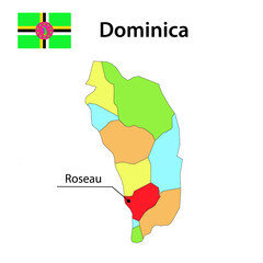 Map with borders and flag of Dominica.
