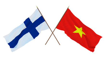 Background for designers, illustrators. National Independence Day. Flags Finland and Vietnam