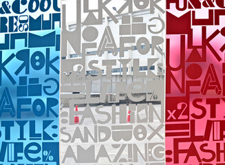 Closeup of The Letter stickers on stained glass wall abstract texture background at Thailand.