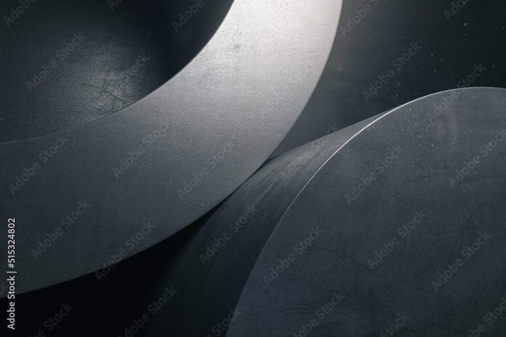 Poster Modern architecture abstract background with dark grey concrete details. 3D rendering