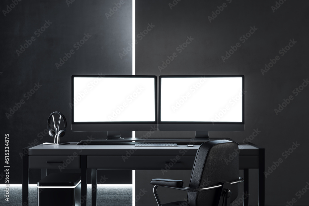 Aufkleber total black concept with two blank white monitor screens with place for your logo or text on black o