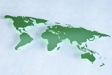 Creative green world map on light background. Geography and education concept. 3D Rendering.