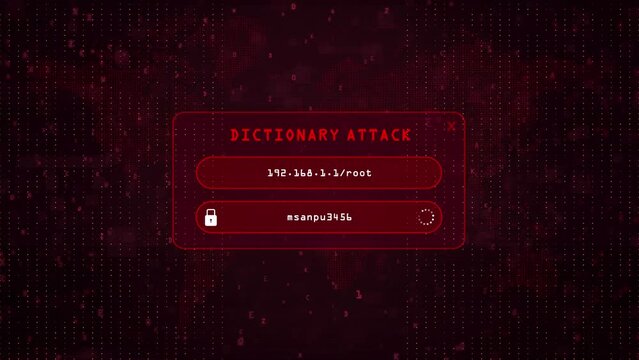 Dictionary Computer Hacking attack over red binary background with digital world map. Dictionary system password hacking concept.