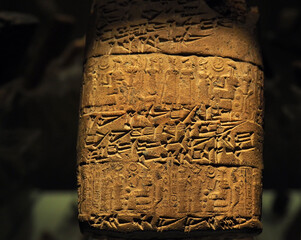 A Hititte cuneiform clay tablet that exhibited at Anatolian Civilizations Museum. - obrazy, fototapety, plakaty