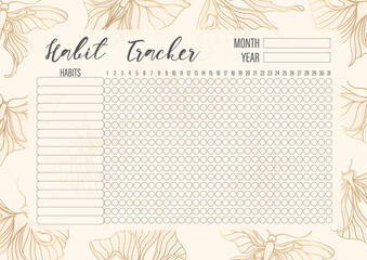 Habit tracker template for monthly.Planner checklist ready to print.Calendar table of habits for every day.