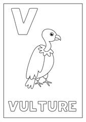 Learning English alphabet for kids. Letter V. Cute vulture.