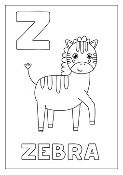 Learning English alphabet for kids. Letter Z. Cute zebra.