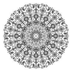  Outline ethnic mandala isolated on a white background. Folk ornament for anti-stress coloring page