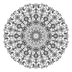 Outline ethnic mandala isolated on a white background. Folk ornament for anti-stress coloring page