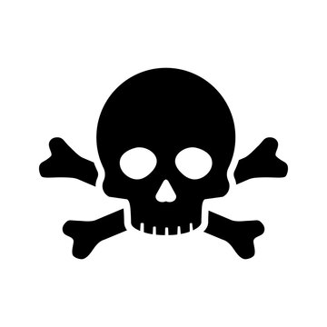 Skull vector icon. Death skull head, bones danger symbol. Horror, toxic poison, pirate game element design. Vector illustration