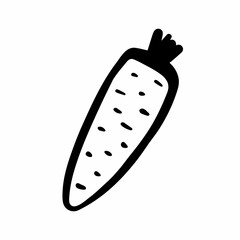 Doodle ripe carrot. Hand-drawn fresh natural vegetable isolated on white background. Outline symbol of healthy vegetarian food, diet, vitamins, delicious snack, organic plant. Vector food illustration