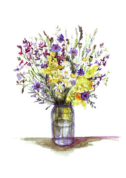 watercolor bouquet of flowers in vase