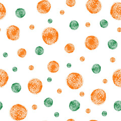 Hand drawn seamless pattern. Bold charcoal shapes. Orange and green texture