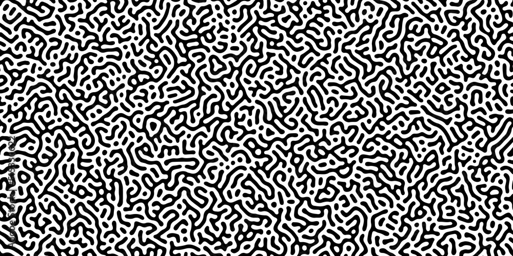 Wall mural turing reaction diffusion monochrome seamless pattern with chaotic motion. natural background with o