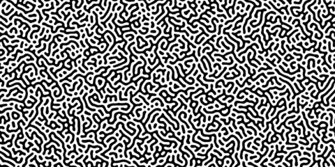 Turing reaction diffusion monochrome seamless pattern with chaotic motion. Natural background with organic structures. Vector illustration of chemical morphogenesis concept. Curvy doodle labyrinth