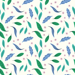 Leaf pattern background vector. Seamless repeat design of hand drawn tossed leaves. 