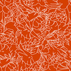 Vector orange swirly lines floral abstract pattern