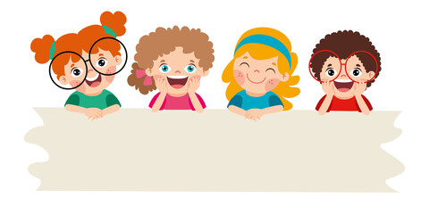 Cartoon Kids With Blank Banner 