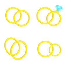 Set of different vector cute wedding rings. Colorful isolated ring on white background