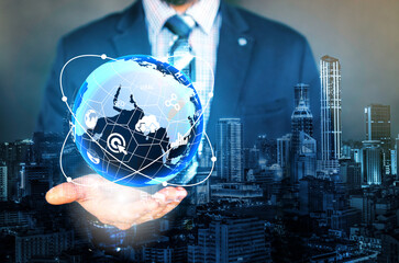 illustration of web or network or internet or technology or web technology or IoT technology or internet communication or global network or network security